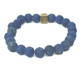 Lavablauer Glitzer mit königlichem Mantra Om, Armband elastischer Naturstein, Perle 8 mm / 16-17 cm, geboren aus den vier Elementen