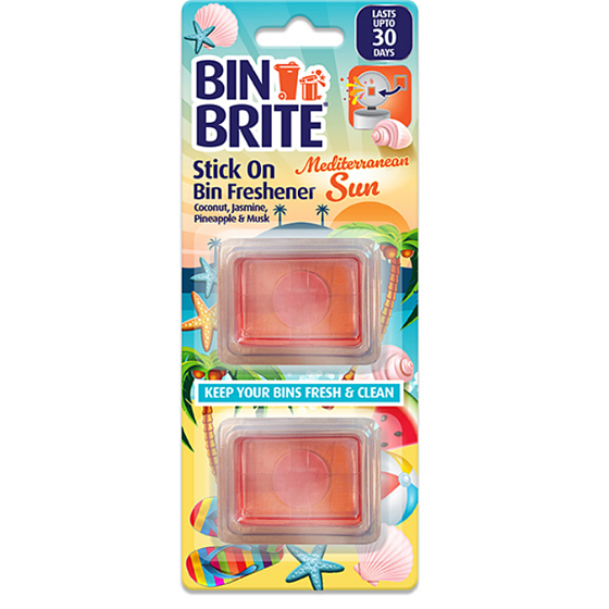 Bin Brite Mediterranean Sun Klebe-Lufterfrischer für den Mülleimer, 2 Stück