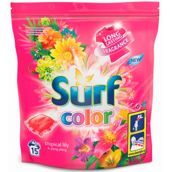 Surf Color Tropical Lily & Ylang Ylang 2 in 1 Kapseln zum Waschen farbiger Wäsche 15 Dosen