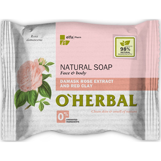 Über Herbal Natural Damask Rose und roter Ton natürliche Toilettenseife 100 g