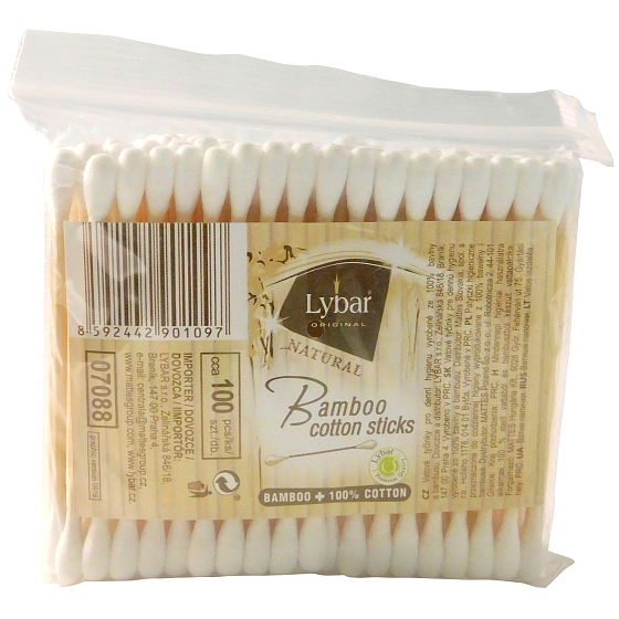 Lybar Original Natural Bamboo Bambus Wattestäbchen Tasche von 100 Stück