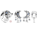 Charme Sterling Silber 925 Halbmond und Sterne, Perle auf Armband Universum