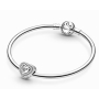 Charme Sterling Silber 925 Glänzende Herzen, Perle am Armband, Liebe