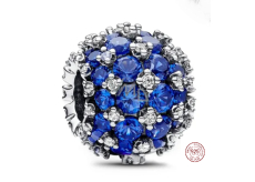 Charm Sterling Silber 925 Sparkling runden blauen Charme Pavé, Perle auf Armband Symbol