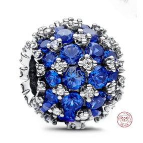 Charm Sterling Silber 925 Sparkling runden blauen Charme Pavé, Perle auf Armband Symbol