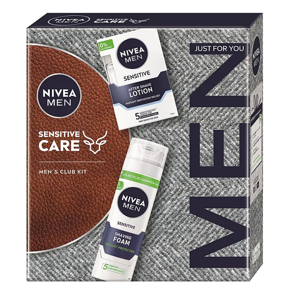 Nivea Men Sensitive Care Aftershave 100 ml + Nivea Men Sensitive Rasierschaum 200 ml, Kosmetikset für Männer