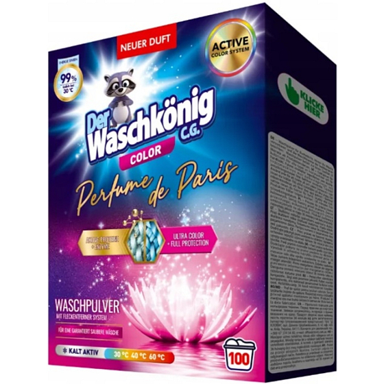 Waschkönig Color Parfume de Paris Waschpulver Box 100 Waschladungen, 6 kg