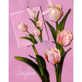 Nekupto Geschenk Papiertüte 14 x 11 x 6,5 cm Tulpen rosa Hintergrund 1 Stück 597 30 BS