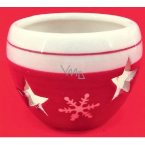 Keramik Kerzenhalter mit Sternen und Schneeflocken rot und weiß 5 cm