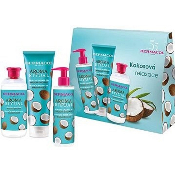 Dermacol Aroma Ritual Brasilianisches Kokos Duschgel 250 ml + Flüssigseife 250 ml + Badeschaum 500 ml, Kosmetikset