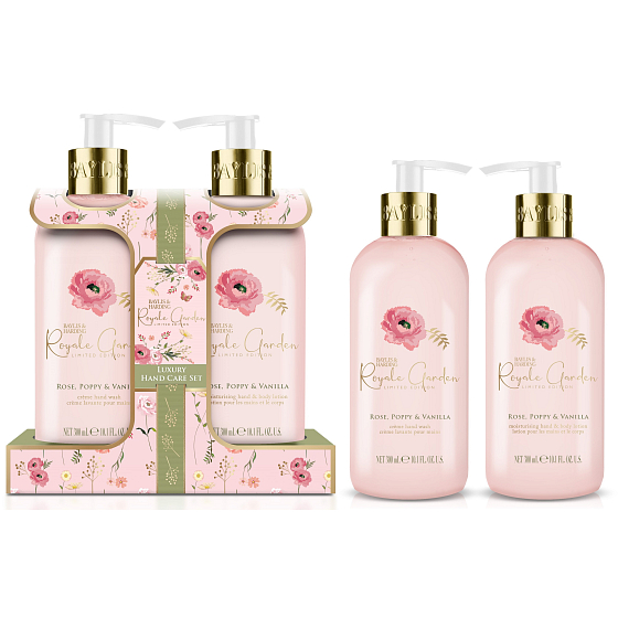 Baylis & Harding Rose, Poppy and Vanilla Flüssigseife 300 ml + Hand- und Körperlotion 300 ml, Kosmetikset für Frauen