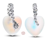 Charm Sterlingové stříbro 925 Srdce s hvězdou a opálem, symbol lásky a světla, přívěsek na náramek láska