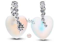 Charm Sterlingové stříbro 925 Srdce s hvězdou a opálem, symbol lásky a světla, přívěsek na náramek láska