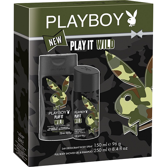Playboy Play It Wild für Ihn Deo-Spray für Männer 150 ml + Duschgel 250 ml, Kosmetikset
