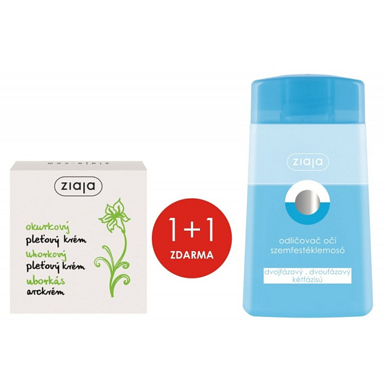 Ziaja Gurken-Hautcreme für fettige Haut 50 ml + Zweiphasen-Augen-Make-up-Entferner 120 ml, Duopack