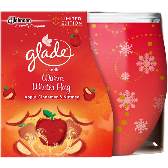 Glade Warm Winter Hug Duftkerze mit Apfel, Zimt und Muskatnuss im Glas Brenndauer bis zu 30 Stunden 120 g