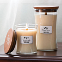 WoodWick Vanilla Bean - Duftkerze mit Vanilleschote, Holzdocht und Deckel, Glas klein 85 g