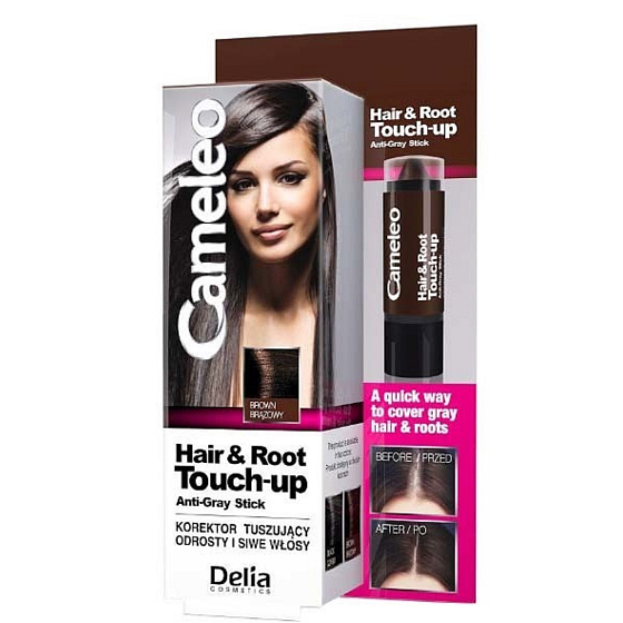 Delia Cosmetics Cameleo Haar- und Wurzel-Concealer bedeckt Wurzeln und graues Haar Braun 4,6 g