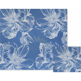 Nekupto Geschenkpapier 70 x 150 cm Blau mit weißen Blumen