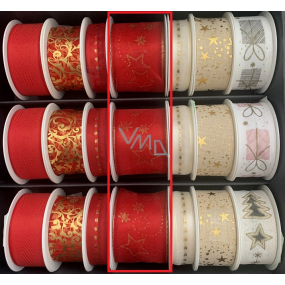 Nekupto Fabric Weihnachtsband Rot Gold Sterne 40 mm x 2 m