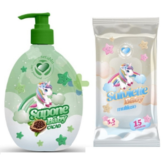 Setablu Cacao Unicorn Flüssigseife für Kinder 500 ml + Feuchttücher 15 Stück