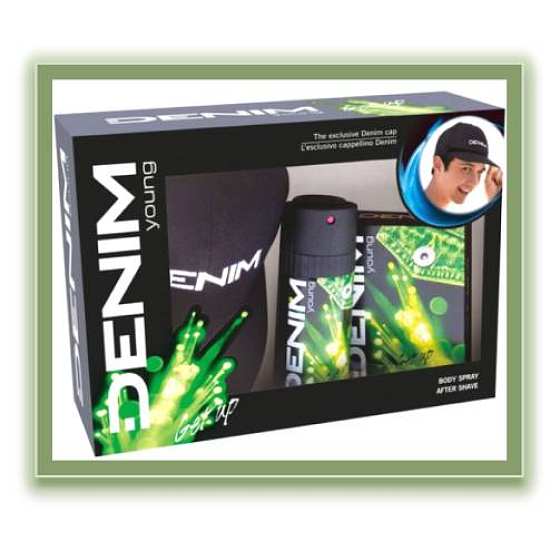 Denim Yaung aufstehen 100 ml Herren Aftershave + Deodorant Spray + Kappe, Kosmetikset