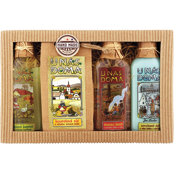 Böhmen Geschenke Josef Lada Brennnessel Haarshampoo 100 ml + mit Wiesenkräuterextrakten Badesalz 150 g + Hagebutten- und Rosenölbad 100 ml + Apfel- und Zimt-Duschgel 100 ml, Kosmetikset