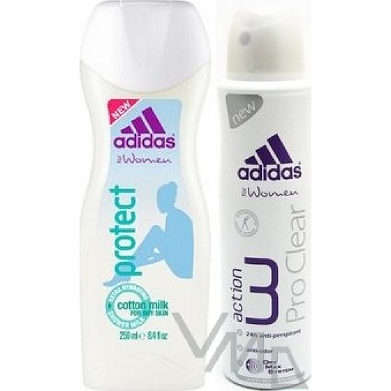 Adidas Protect Duschgel 250 ml + Adidas Action 3 Pro Klares Antitranspirant Deodorant Spray für Frauen 150 ml, Kosmetikset