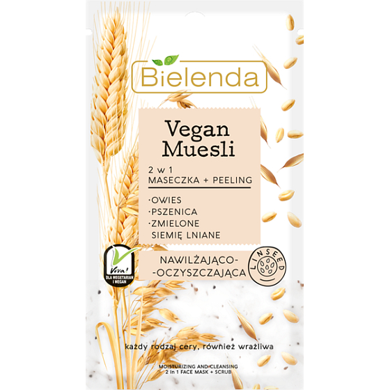 Bielenda Vegan Muesli Weizen + Hafer + Leinsamen 2in1 Feuchtigkeitsmaske und Peeling 8 g