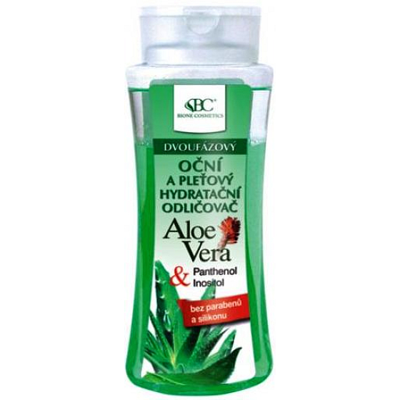 Bione Cosmetics Aloe Vera zweiphasiger beruhigender Augen- und Gesichts-Make-up-Entferner für alle Hauttypen 255 ml