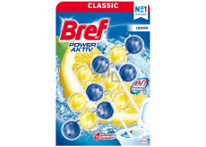 Bref Power Aktiv 4 Formel Zitrone WC-Block für hygienische Sauberkeit und Frische Ihrer Toilette, färbt Wasser, Mega-Pack 3 x 50 g