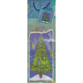 Alvarak Geschenk Papiertüte für Flasche 33 x 10,5 x 9 cm blau mit Baum 1 Stück
