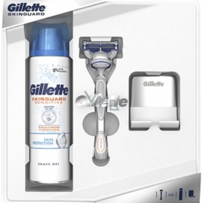 Gillette SkinGuard Sensitive Rasierer + 1 Ersatzkopf + Skinguard Sensitive Rasiergel 200 ml + Ständer, Kosmetikset für Männer