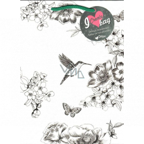 Ditipo Geschenk Papiertüte 21,8 x 29 x 10 cm Kreative weiße Kolibri Blumen-grünes Ohr