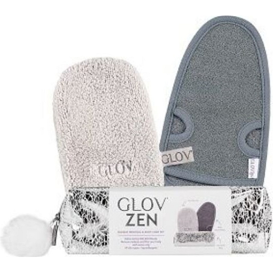 Glov ZEN Set Abschminkhandschuhe 1 Stück + Anti-Cellulite-Massagehandschuhe 1 Stück + Kosmetiktasche, Kosmetikset für Frauen