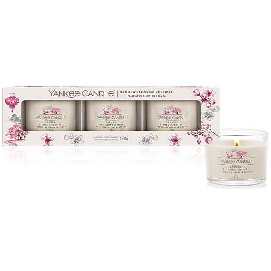 Yankee Candle Sakura Blossom Festival - Festival duftende Votivkerze im Glas 3 Stück, Geschenkset