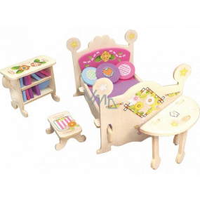 Puzzle Holzmöbel für Puppen Bett mit Bücherregal 20 x 15 cm