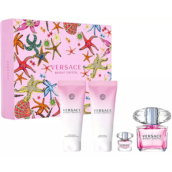 Versace Bright Crystal Eau de Toilette 90 ml + Körperlotion 100 ml + Duschgel 100 ml + Eau de Toilette 5 ml Miniatur, Geschenkset für Frauen