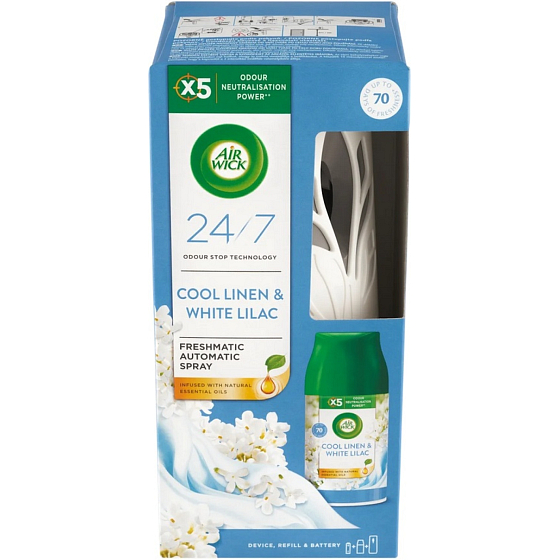 Air Wick Freshmatic Cool Linen & White Lilac - Automatischer Lufterfrischer mit frischem Wäscheduft Komplett 250 ml