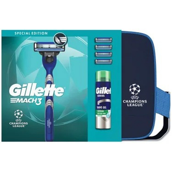 Gillette sada holicí strojek + 4 hlavice, taška a gel na holení 200 ml