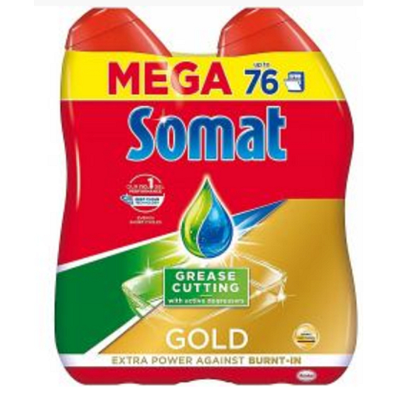 Somat Gold Gel Anti-Fett-Gel mit Tiefenreinigungstechnologie Geschirrspülgel in der Spülmaschine 2 x 684 ml