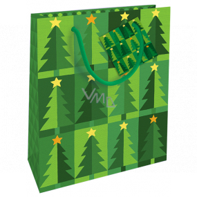 Nekupto Geschenk Papiertüte 23 x 18 x 10 cm Weihnachtsgrün mit Bäumen WBM 1939 50