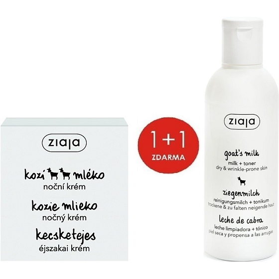 Ziaja Ziegenmilch Nachtcreme für trockene Haut mit Falten 50 ml + Ziegenmilch Lotion und Tonic 2in1 für trockene Haut 200 ml, Duopack