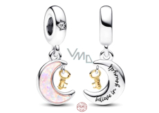 Charme Sterling Silber 925 Mond und Schlüssel, Zirkonia, rosa Opal im Labor erstellt, Armband Anhänger Universum