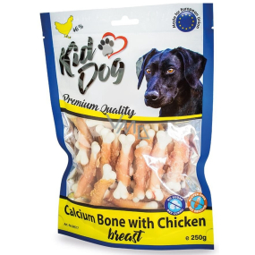 KidDog Calcium-Knochen mit Hühnerbrust Hühnerbrust auf Calcium-Knochen, Fleisch-Leckerli für Hunde 250 g