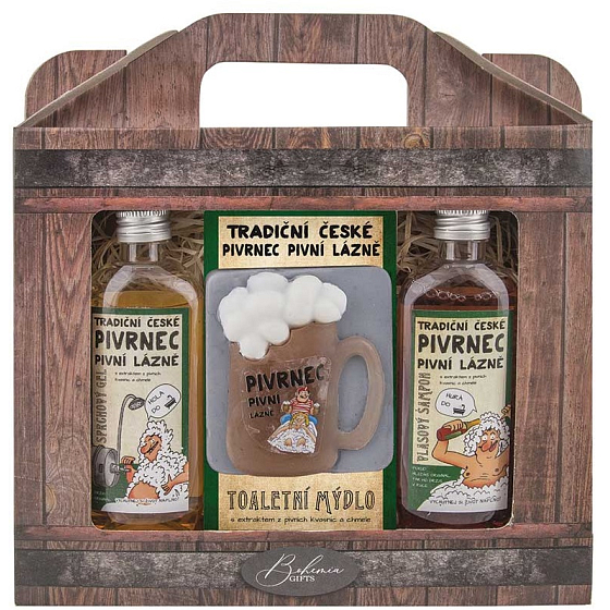 Bohemia Gifts Pivrnec Bier Duschgel 100 ml + Haarshampoo 100 ml + feste Seife 70 g, Kosmetikset