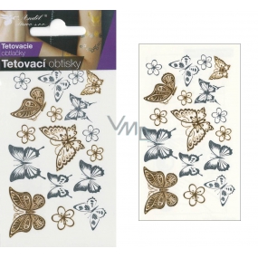 Tattoo Aufkleber Gold und Silber Schmetterlinge 10,5 x 6 cm