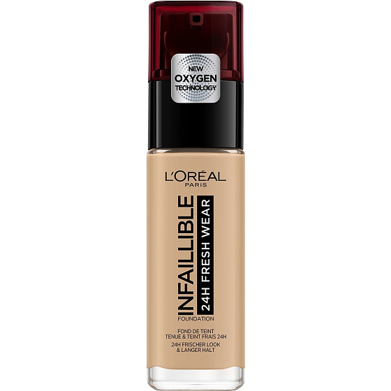 Loreal Infallible 24H Fresh Wear Foundation Make-up deckt Unvollkommenheiten ab, reibt nicht, trocknet die Haut nicht 200 Golden Sand 30 ml