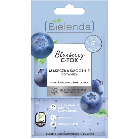 Bielenda Blueberry C-Tox Amerikanische Heidelbeere Smoothie Feuchtigkeits- und Aufhellungsgesichtsmaske 8 g