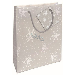 Nekupto Geschenkpapier Tasche 14 x 11 x 6,5 cm Weihnachten Schneeflocken grau